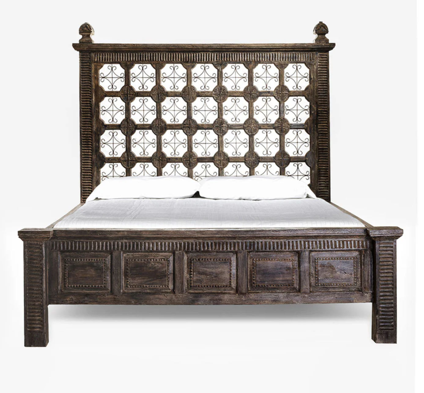 Iron Star Bed with Carving
