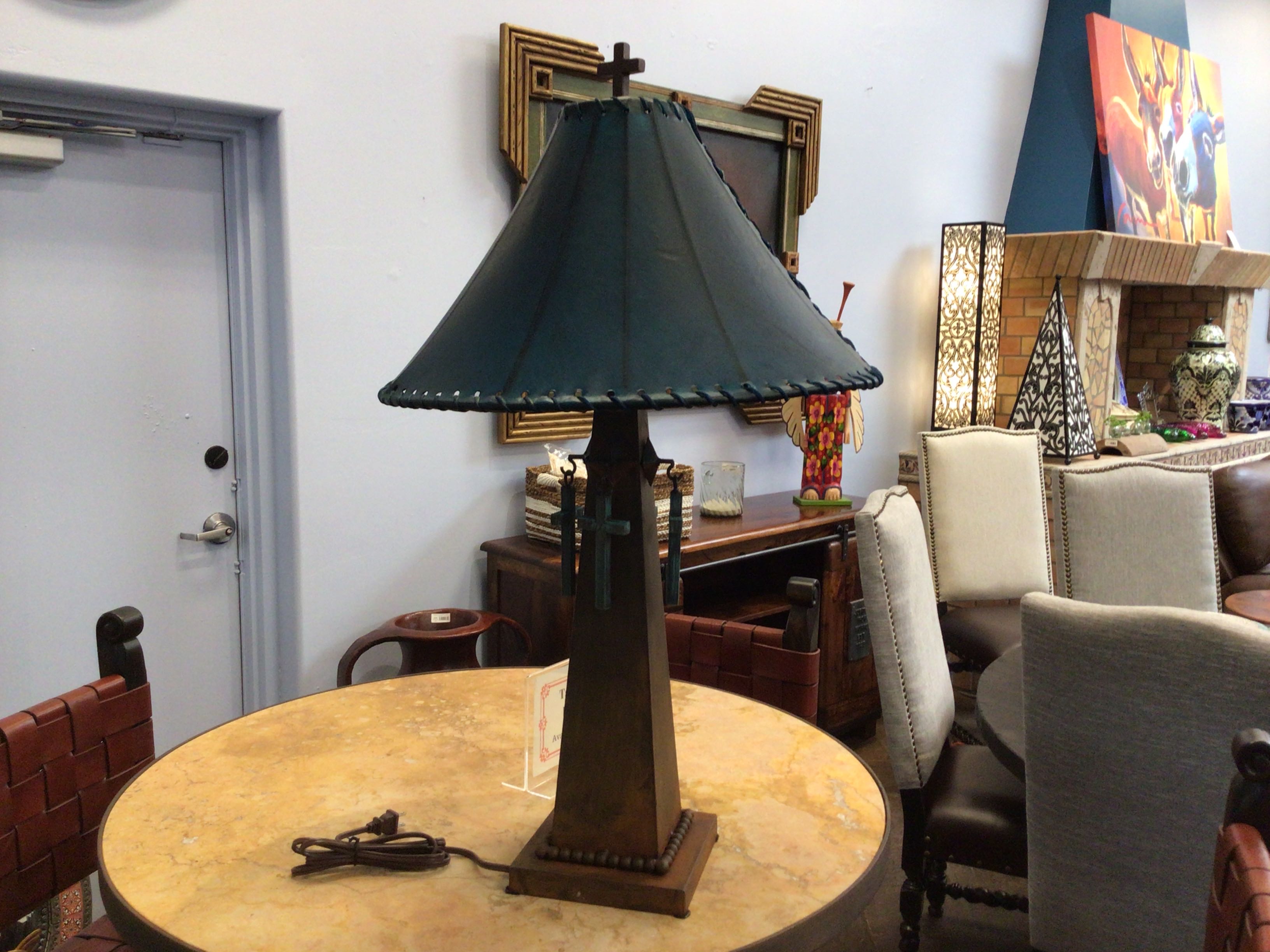 Table Lamp Santa Cruz Turquoise Teal Shade And Cross Finial