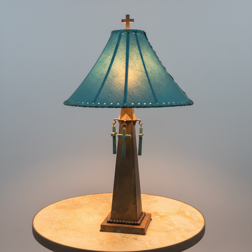 Table Lamp Santa Cruz Turquoise Teal Shade And Cross Finial