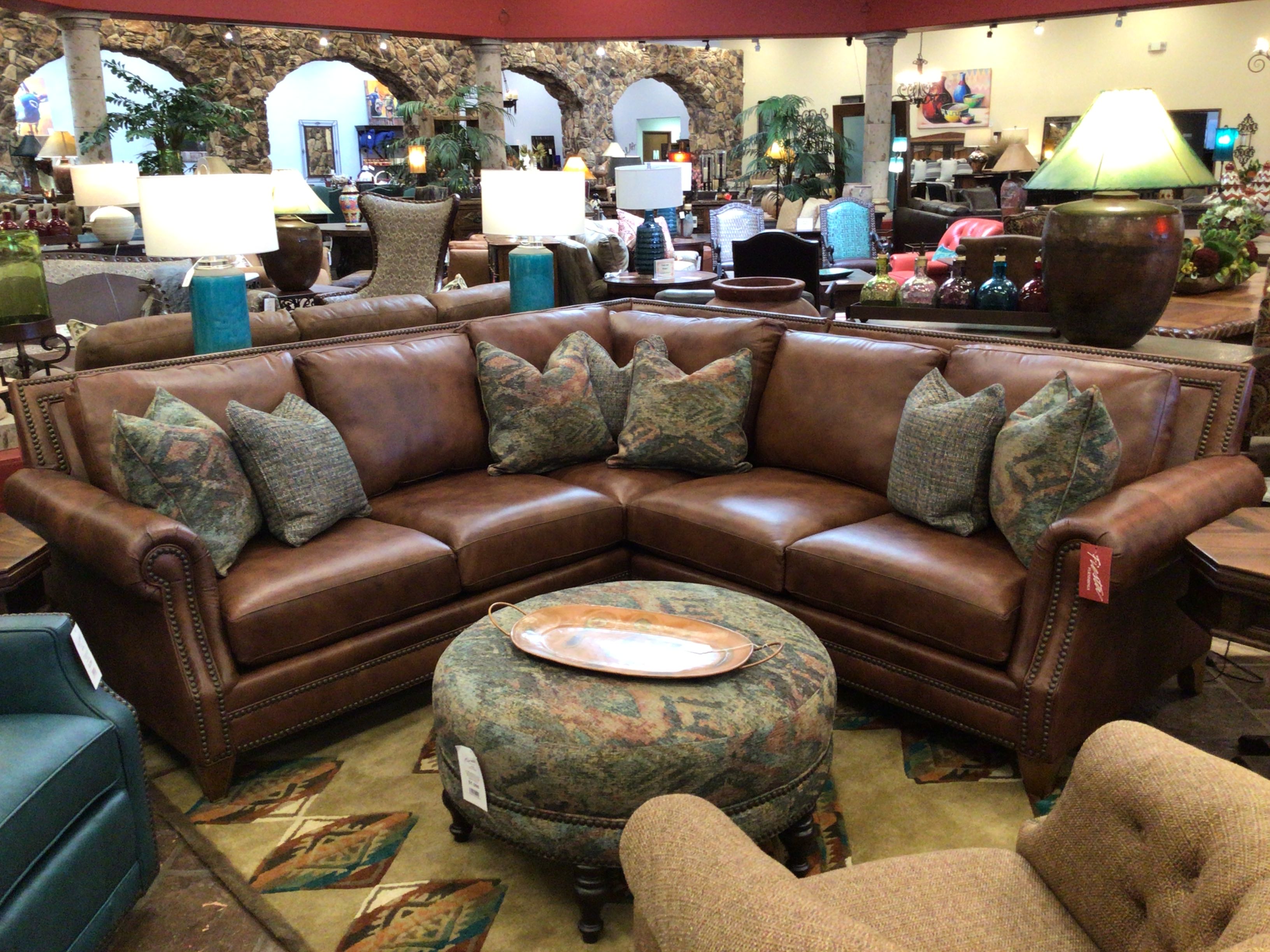 Left Facing Corner Sofa Leather Wind River Multi/Valentino Cognac