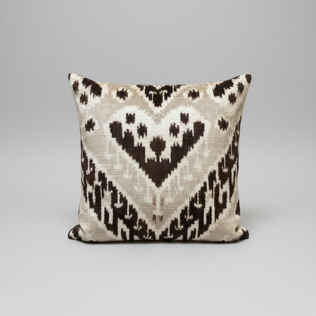 Decorative pillow with black and white pattern on a gray background