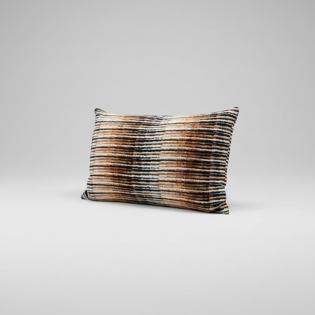 Striped pillow on a brown sofa