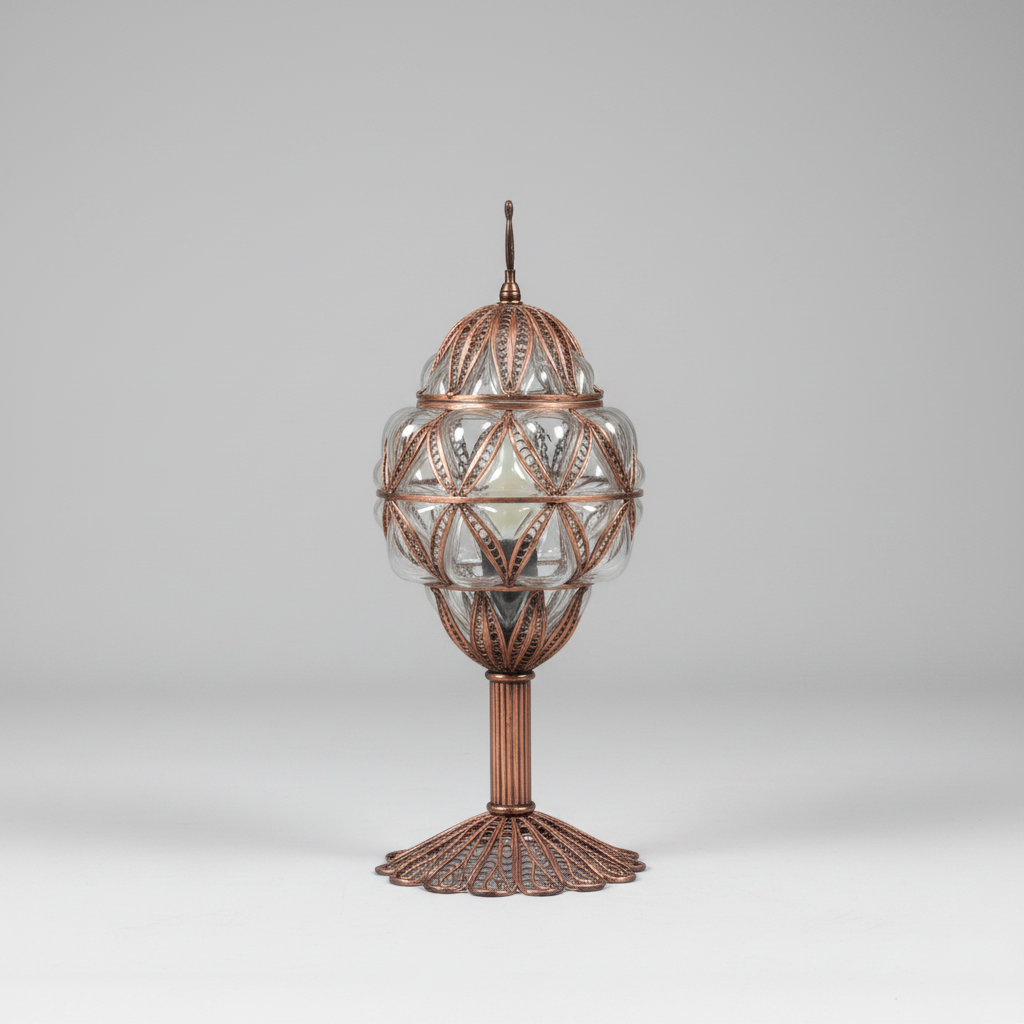 Copper Table Lamp Blown Glass Made In Turkey Small