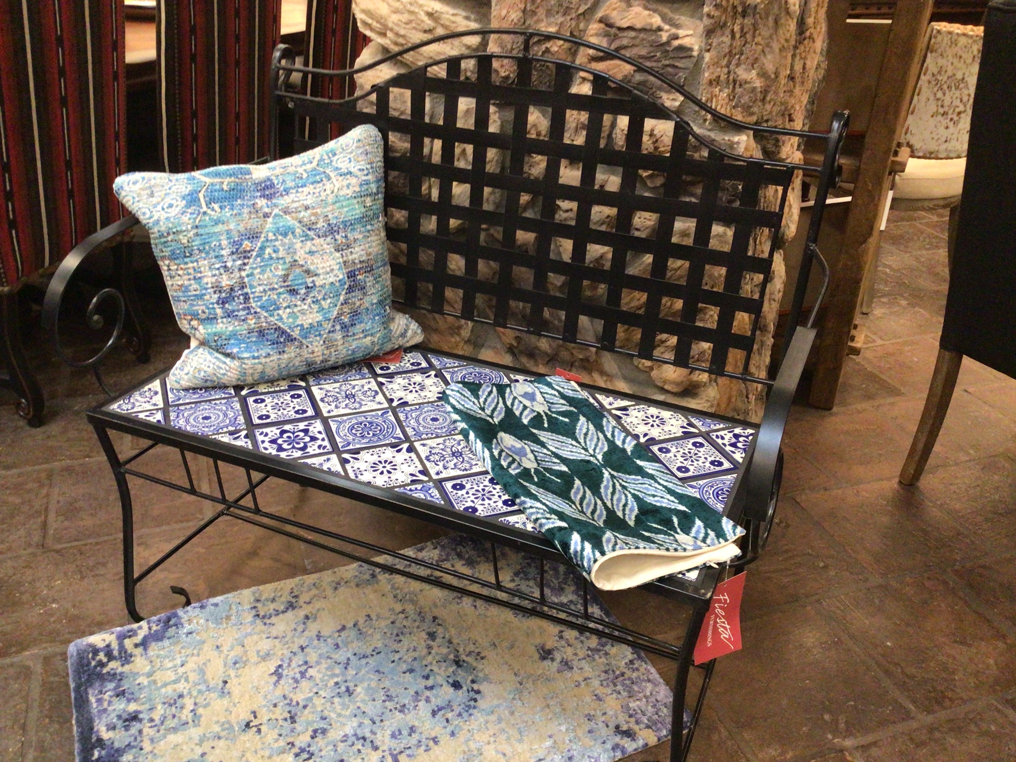 Talavera Bench With Back Blue & White