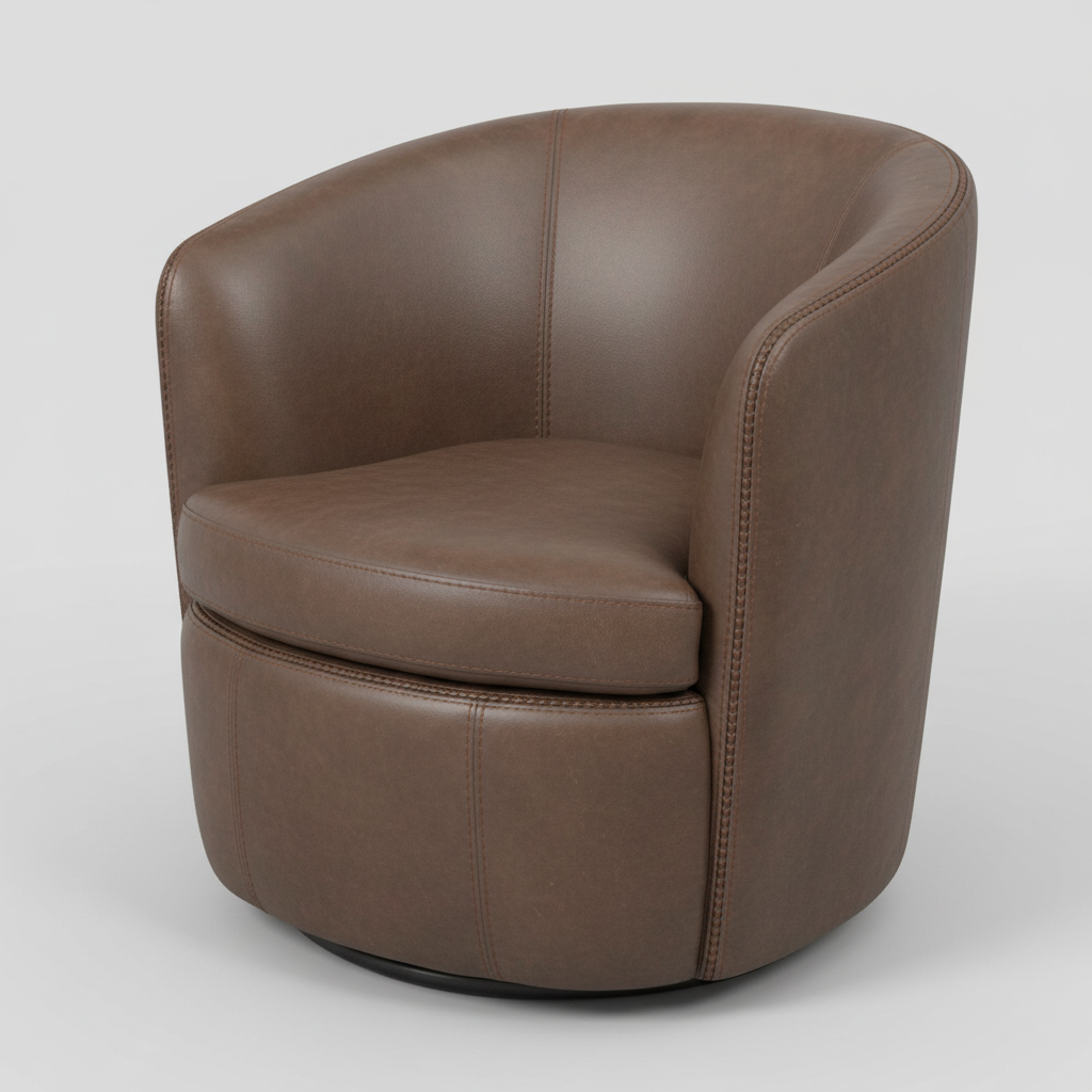 Brown leather swivel chair on a light gray background