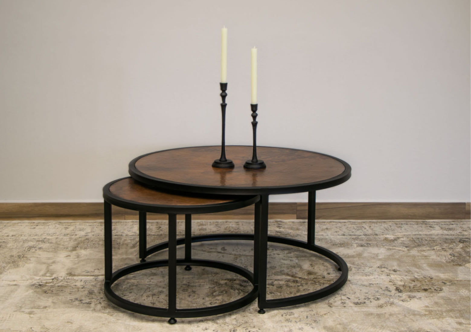 Blackburn Collection Cocktail Table Set W/2 Cocktail Tables-Copper & Iron Base