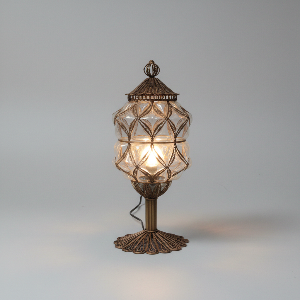 Made In Turkey Table Lamp Copper Blown Glass Large