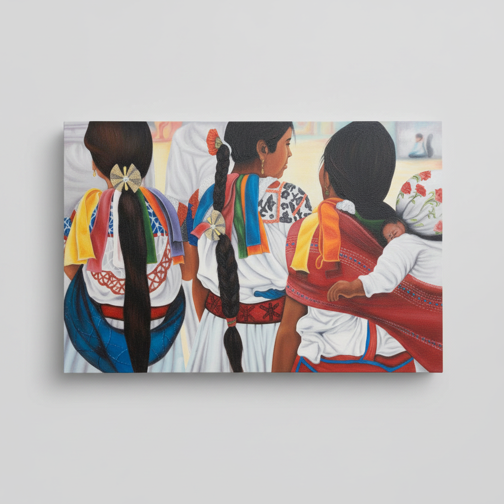 Painting 3 Women And A Baby Mexico