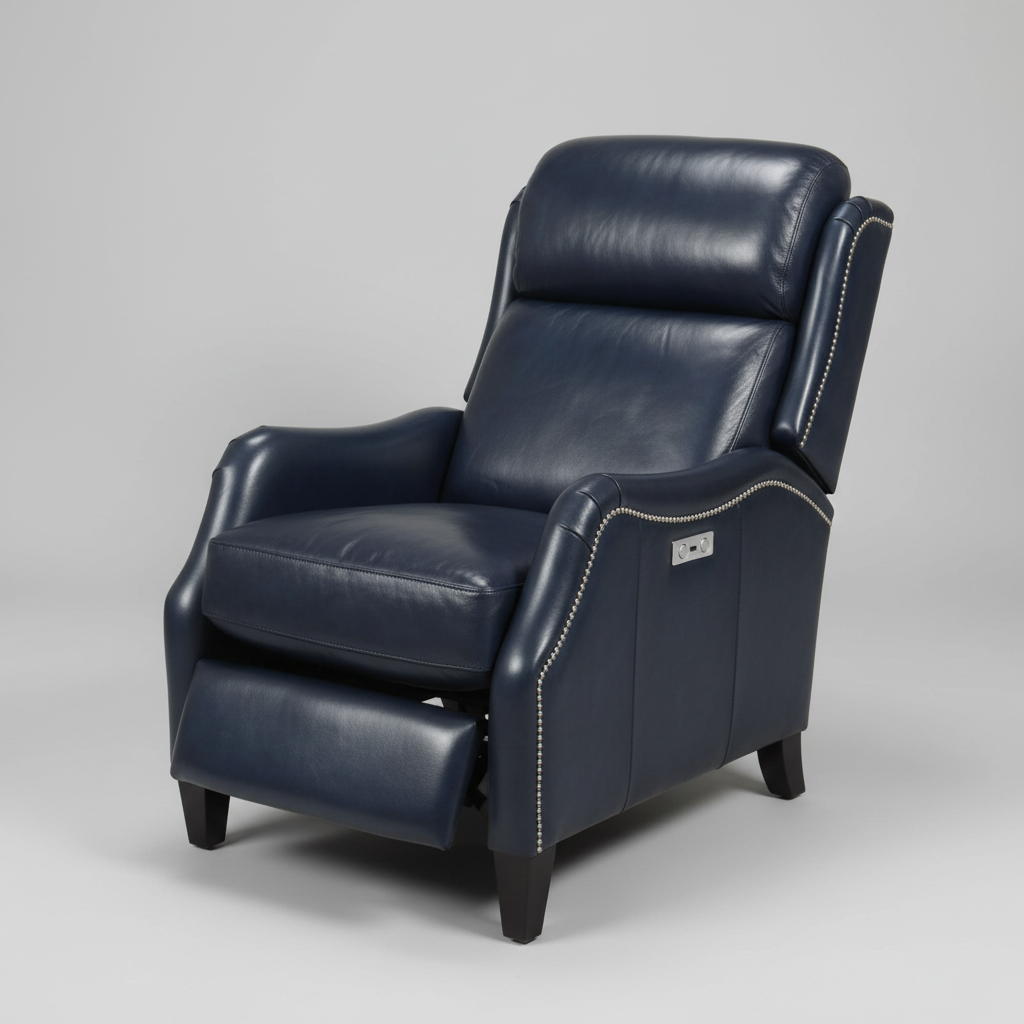 Recliner Isaac Leather Power Motion Chair Nail Head #44 Finish Mocha