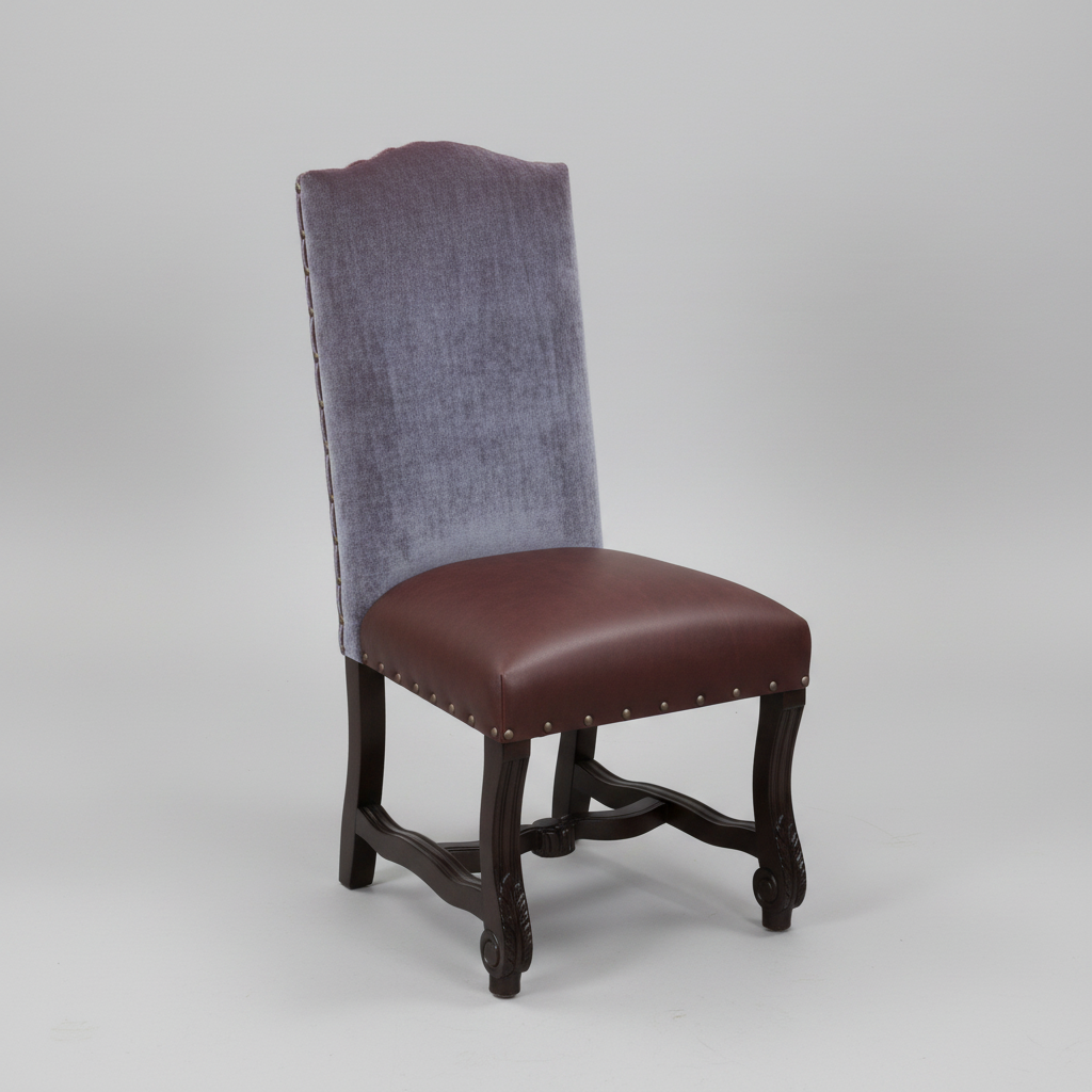 Chair with purple backrest and brown seat on a gray background