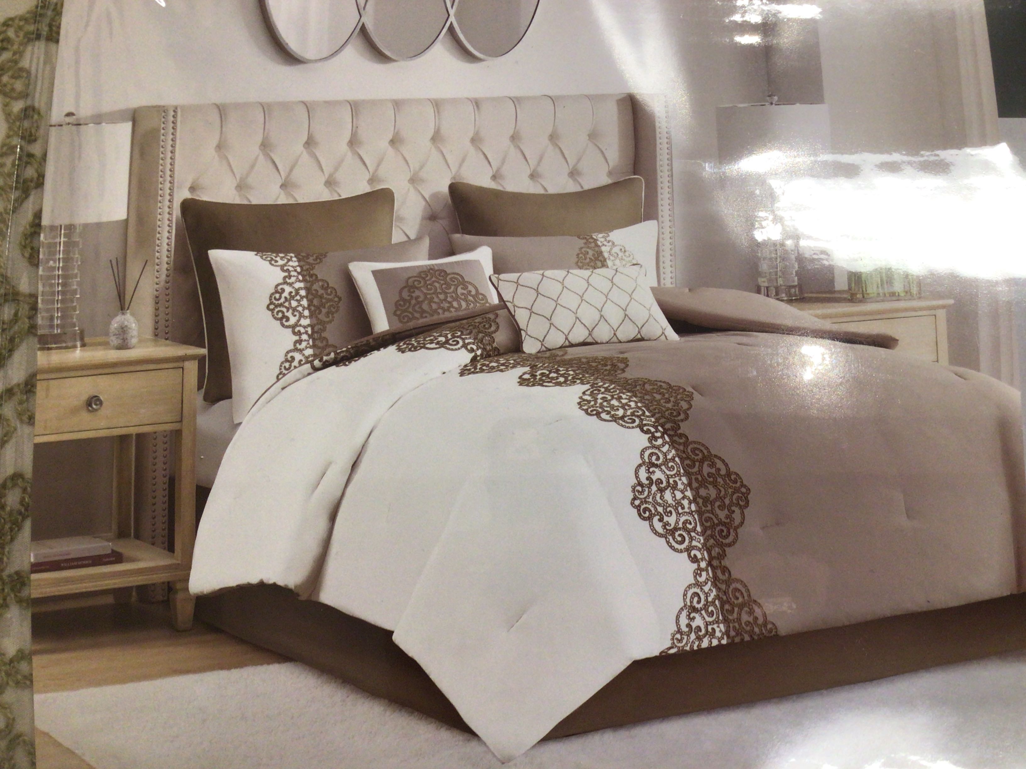 Madison Park Comforter Set Panache 8 Piece Embroidered King Tan