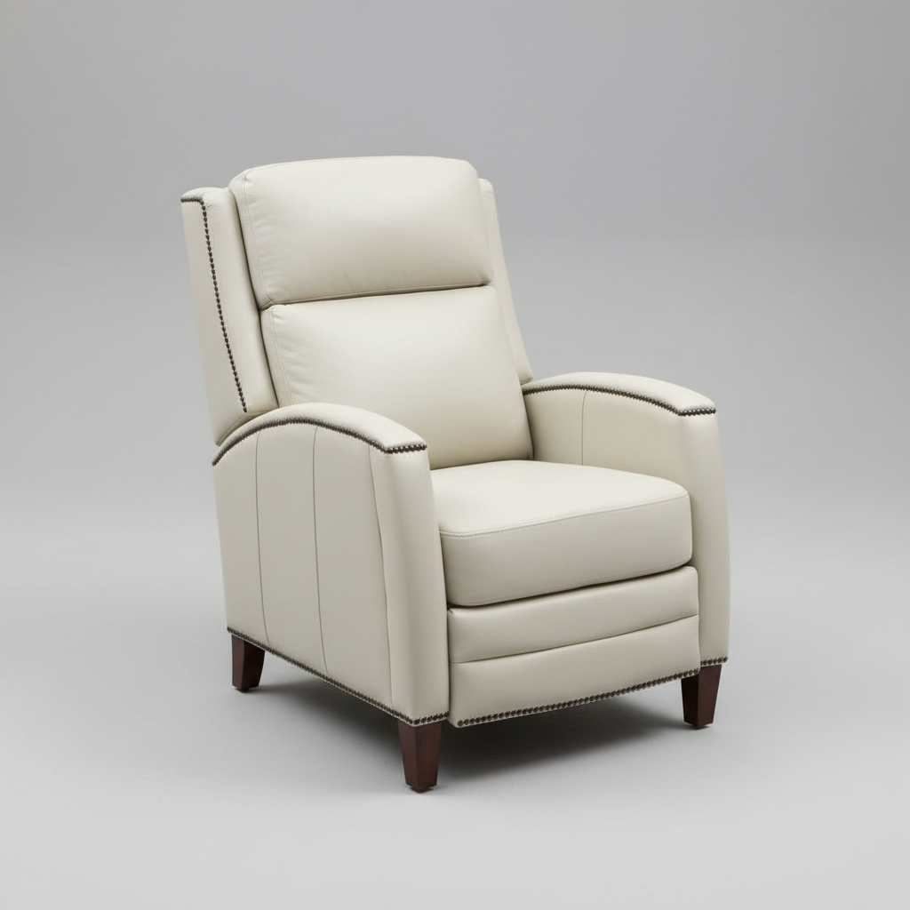 Ivory Leather Nailhead Pushback Recliner