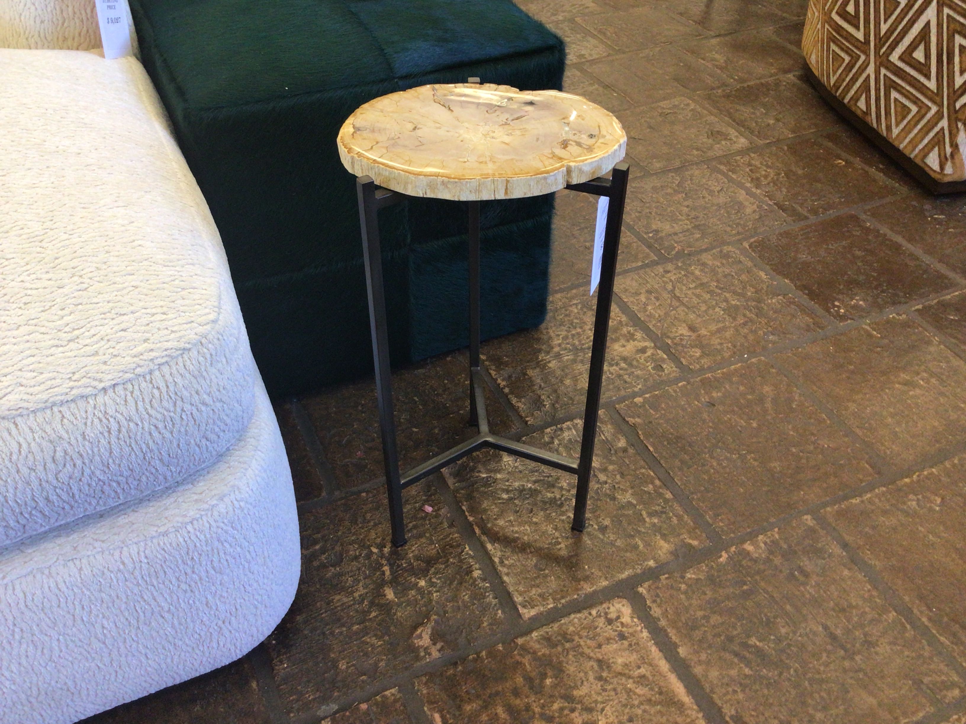 Side Table Natural Polish Bassett Petrified Wood & Iron 30x30x56