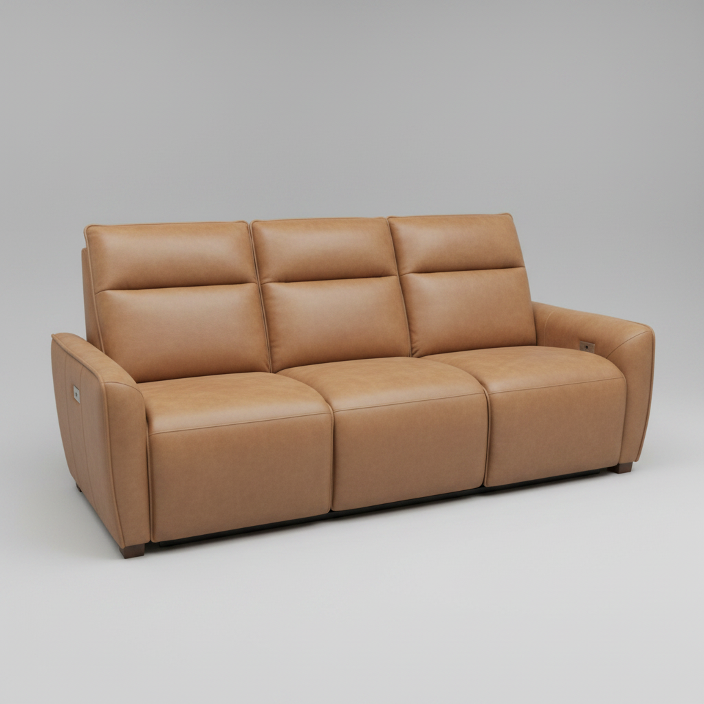 Brown leather sofa on a gray background