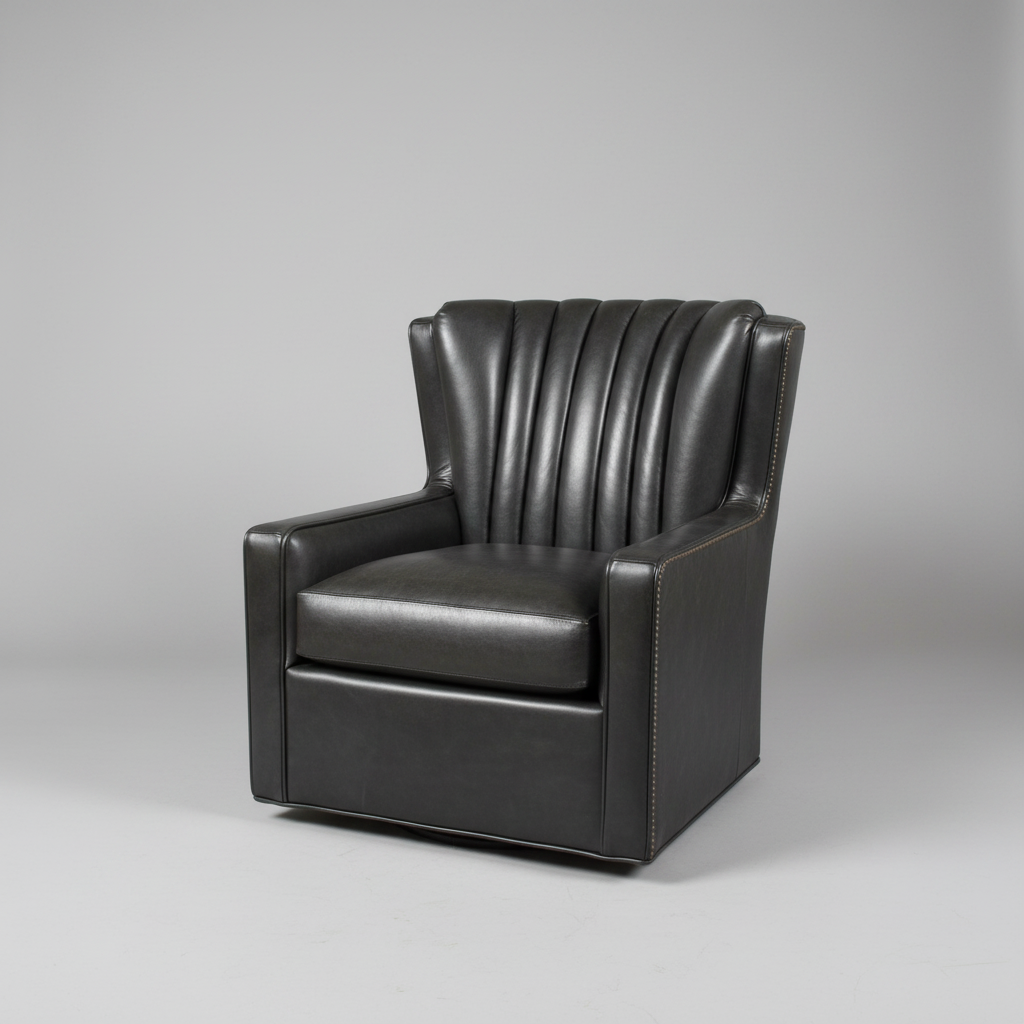 Black leather armchair on a gray background