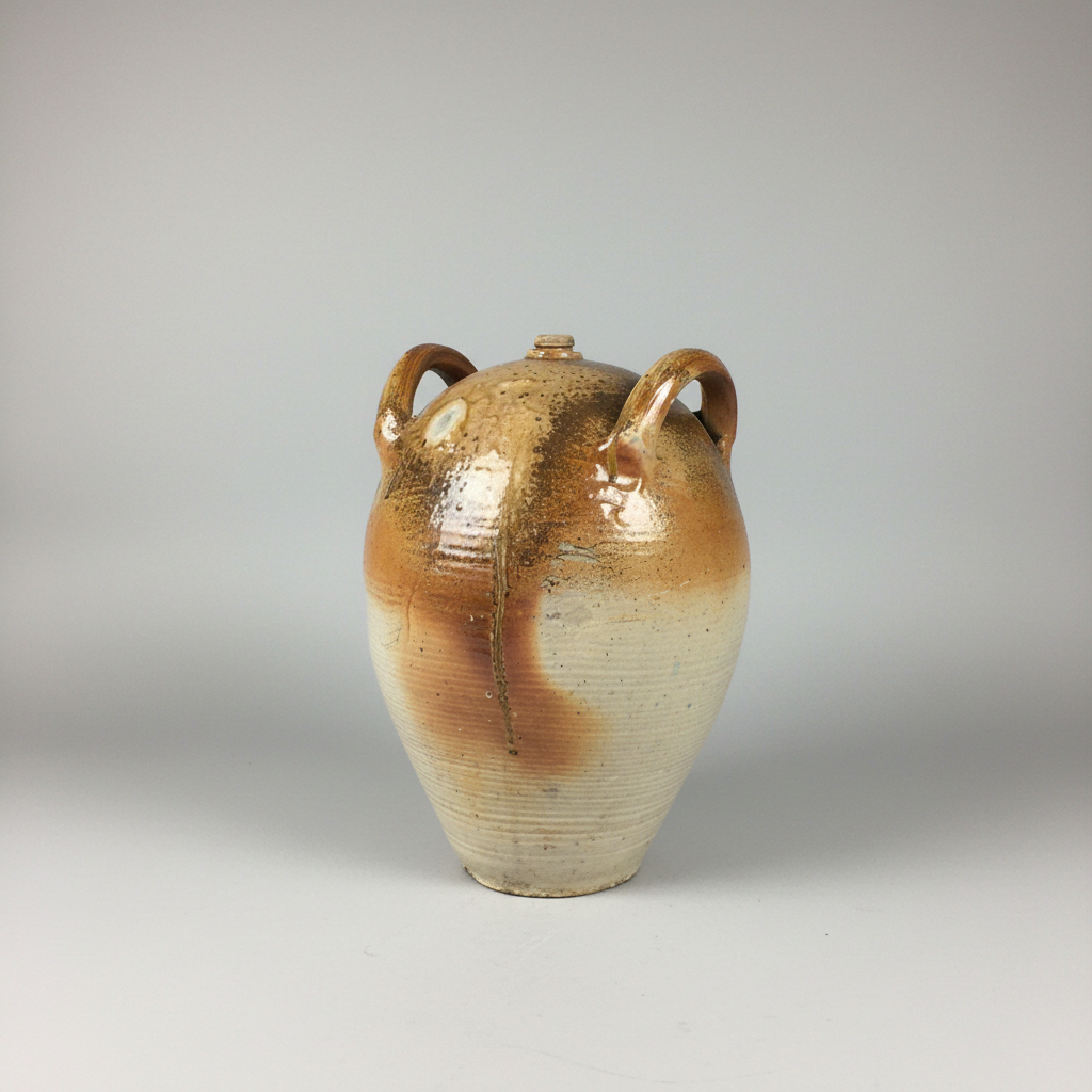 Ceramic vase with brown glaze on a gray background
