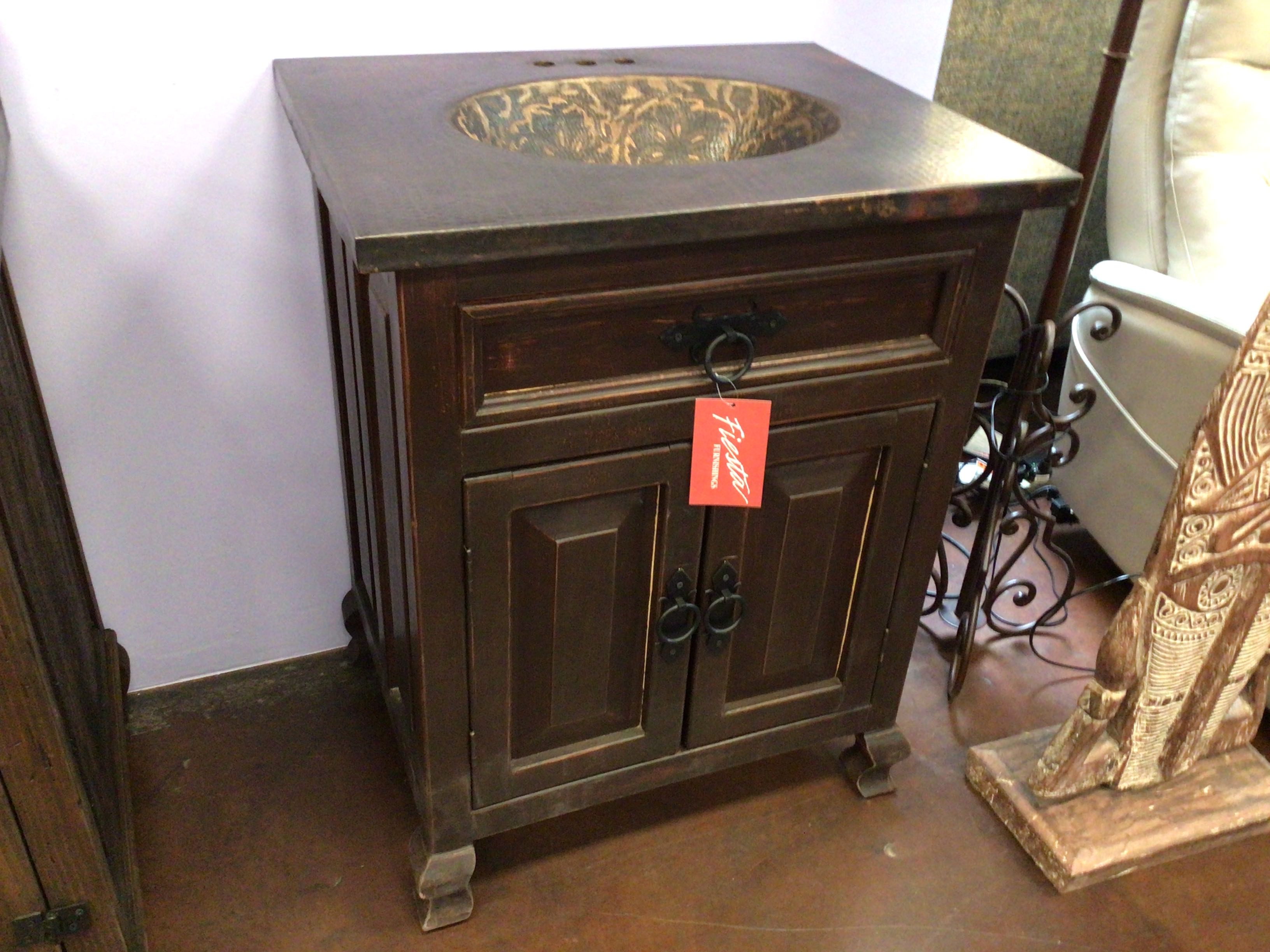 Vanity Copper Top Brown 1 Sink 2 Doors