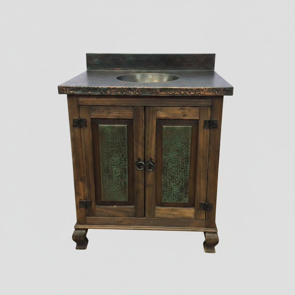 Vanity Copper Top Green 1 Sink 2 Doors