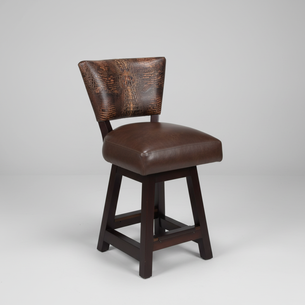 Brown leather bar stool on a gray background