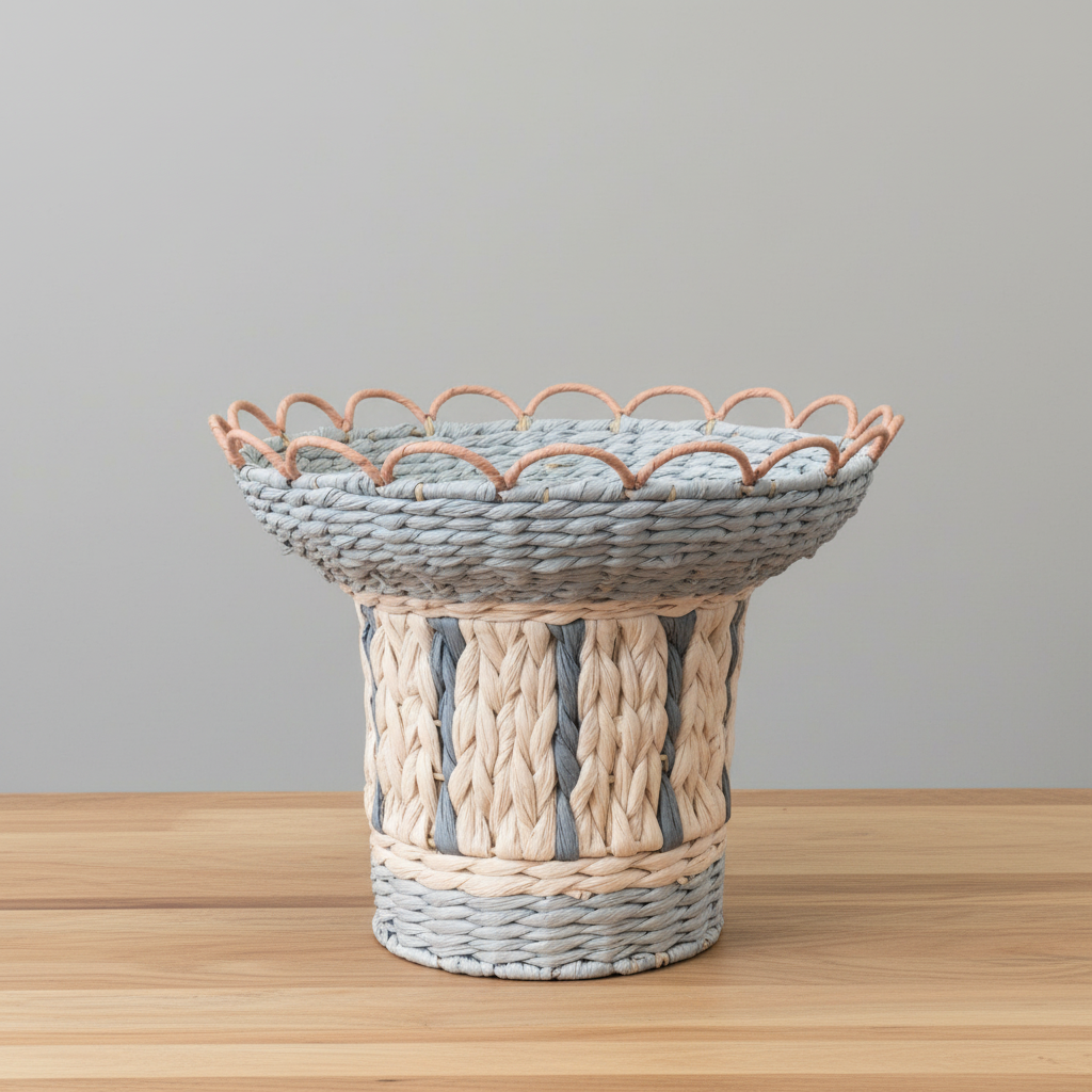 Accessory Recycled Paper Rope & Iron Compote W/Scalloped Rim