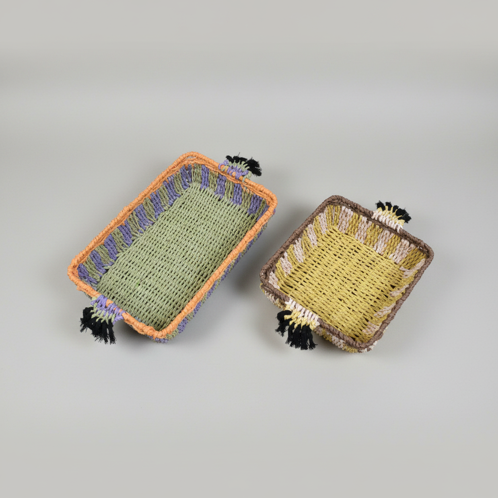 Accessory Trays Set Of Two Paper Rope & Iron