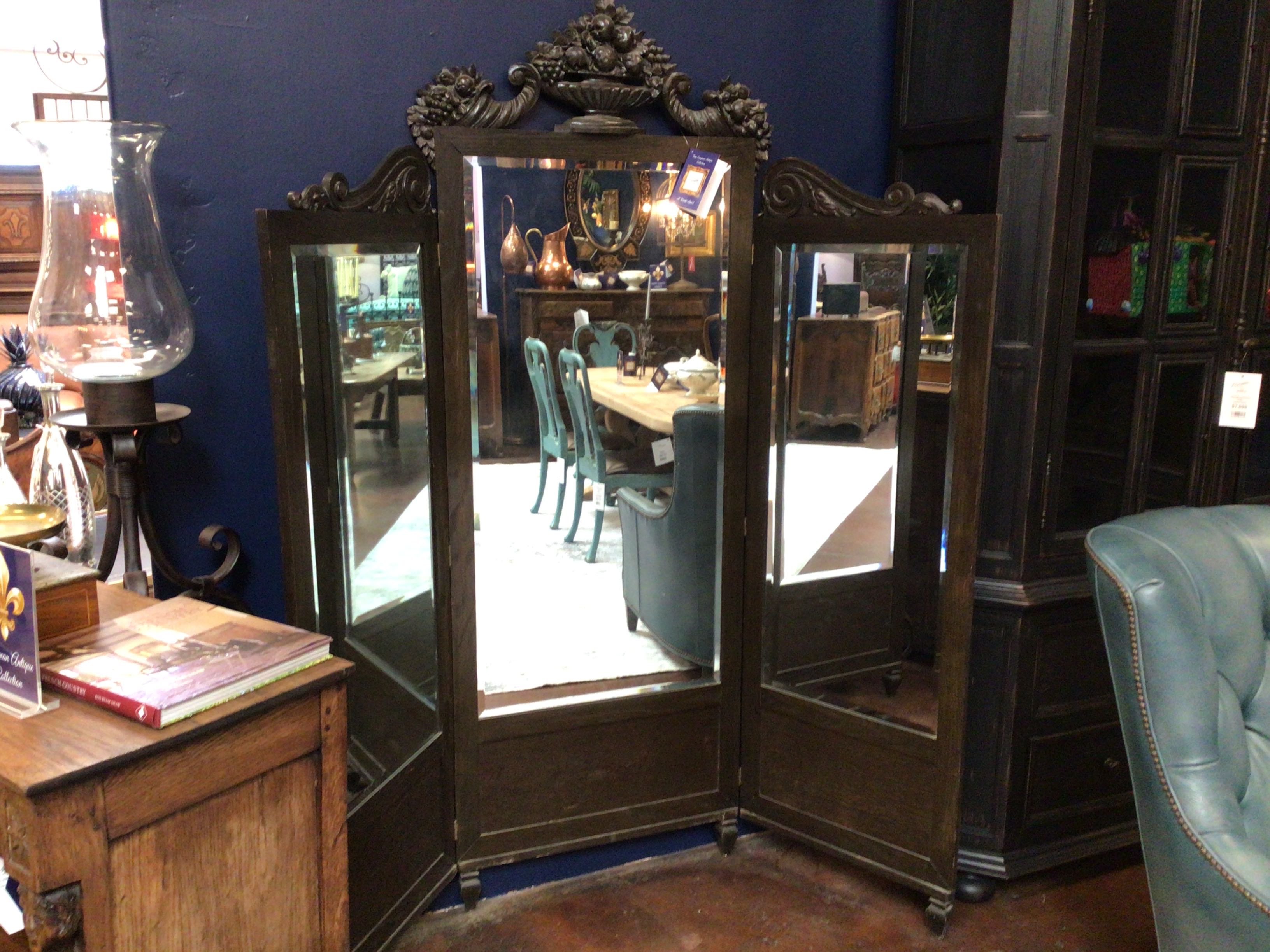 Mirror Antique Carved Tri-fold From France