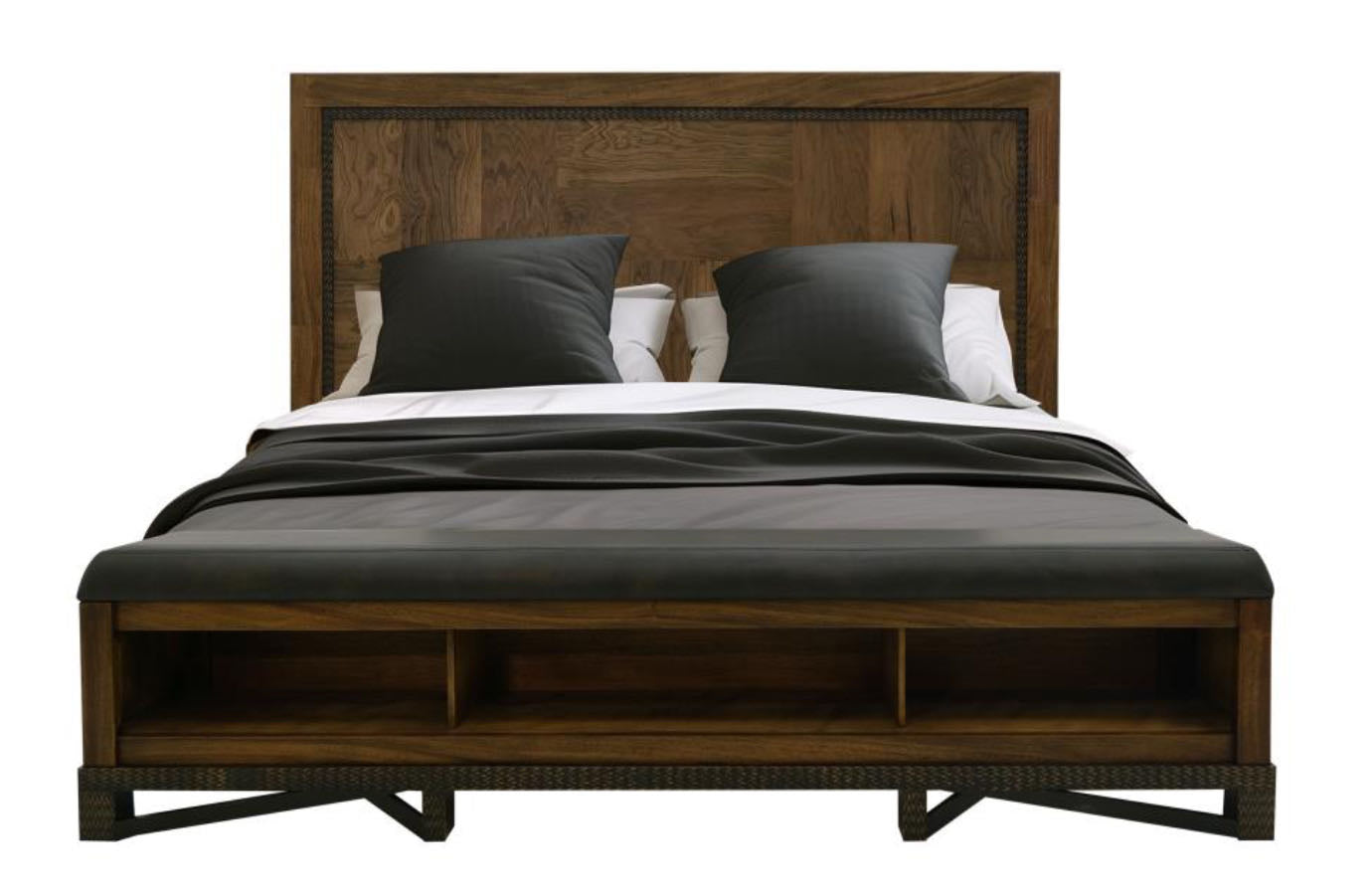 Bed Complete Headboard Footboard & Rails With Cubbies Eastern King