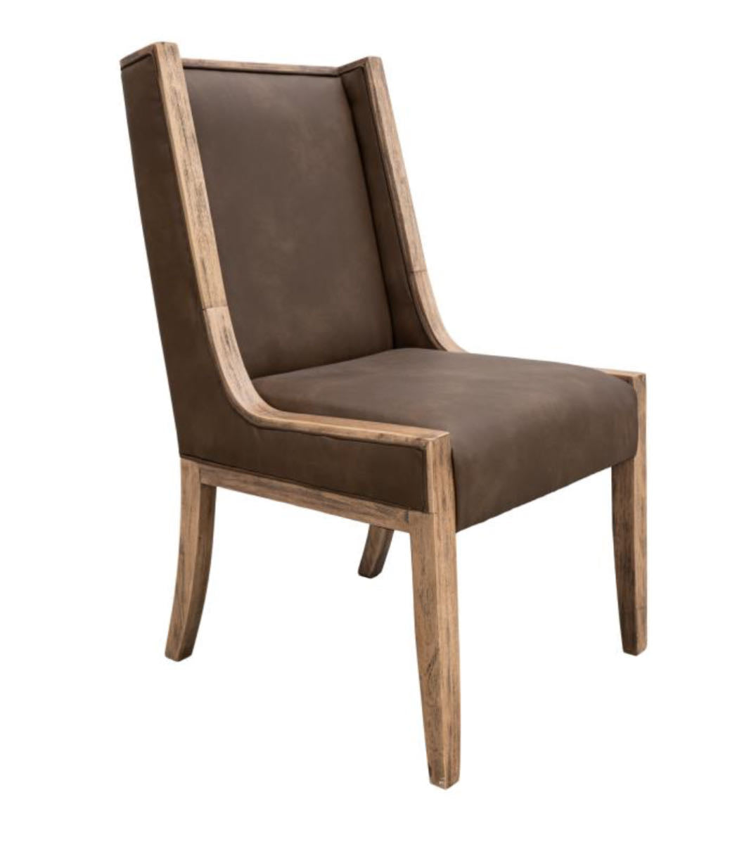 Taupe Leather & Whitewashed Wood Dining Chair