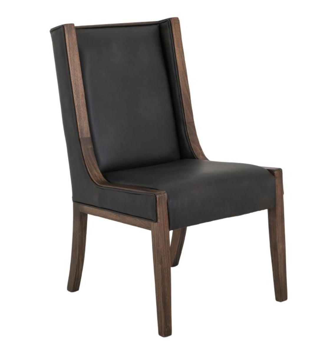 Black Leather & Walnut Dining Chair