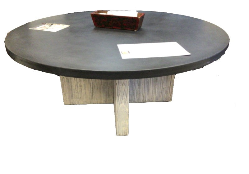 Table Concrete With Wood Base 72 Diameter"