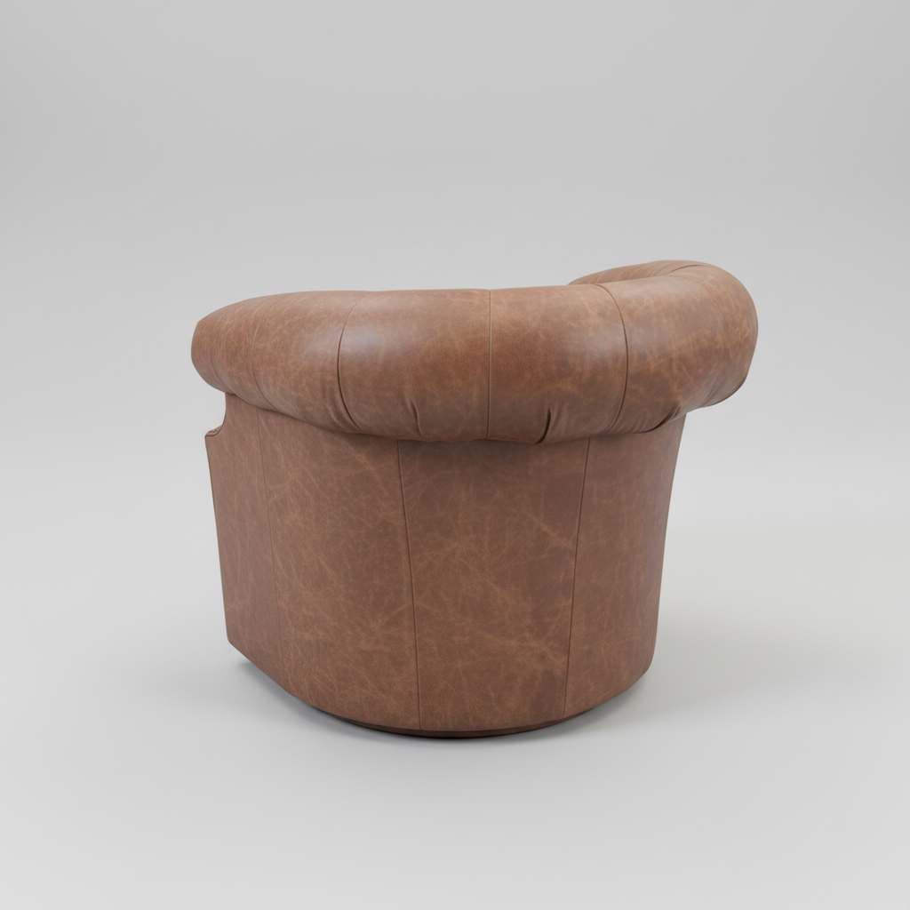 Brown leather ottoman on a white background