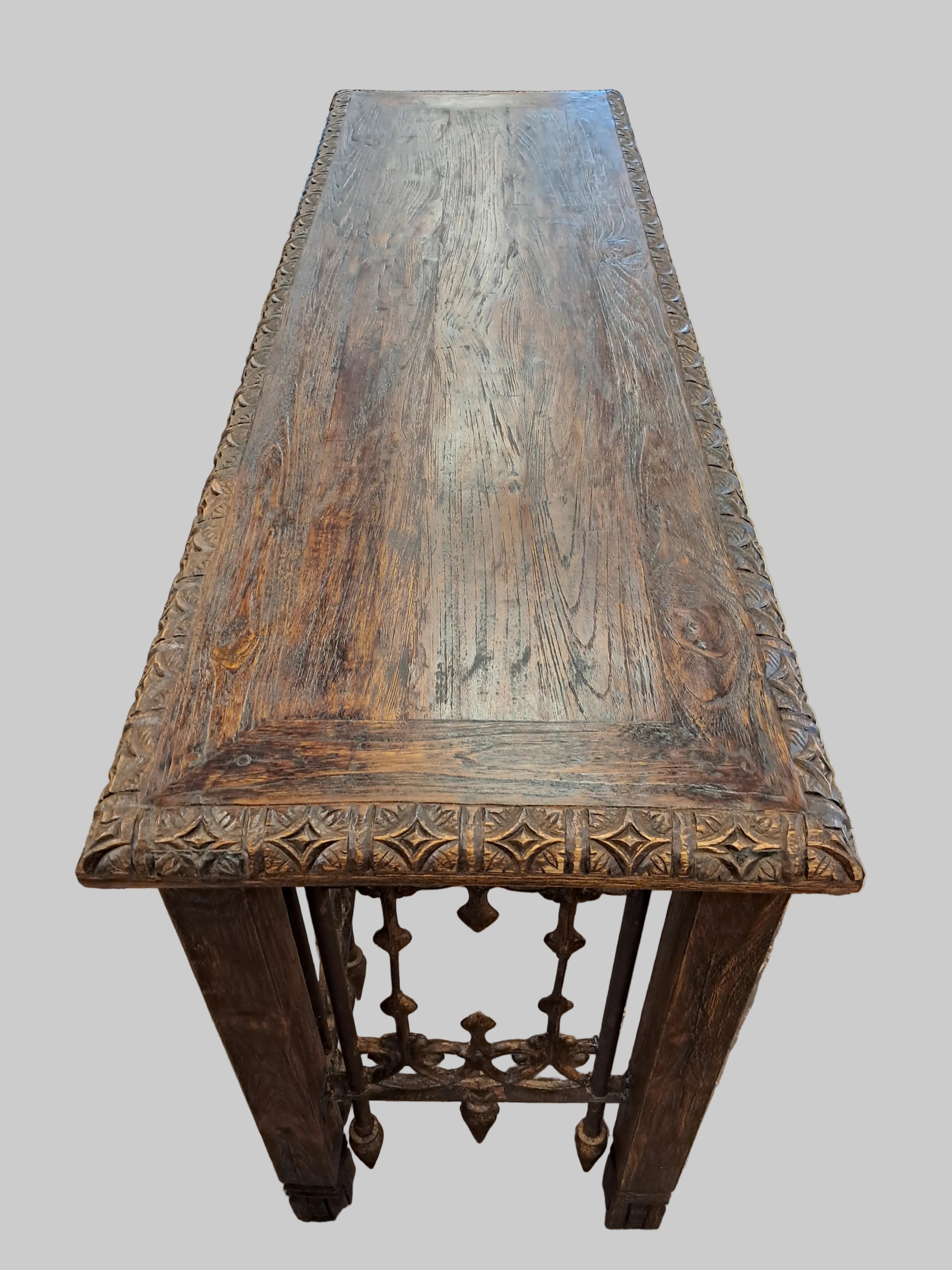 Iron Console Table with Wood Top