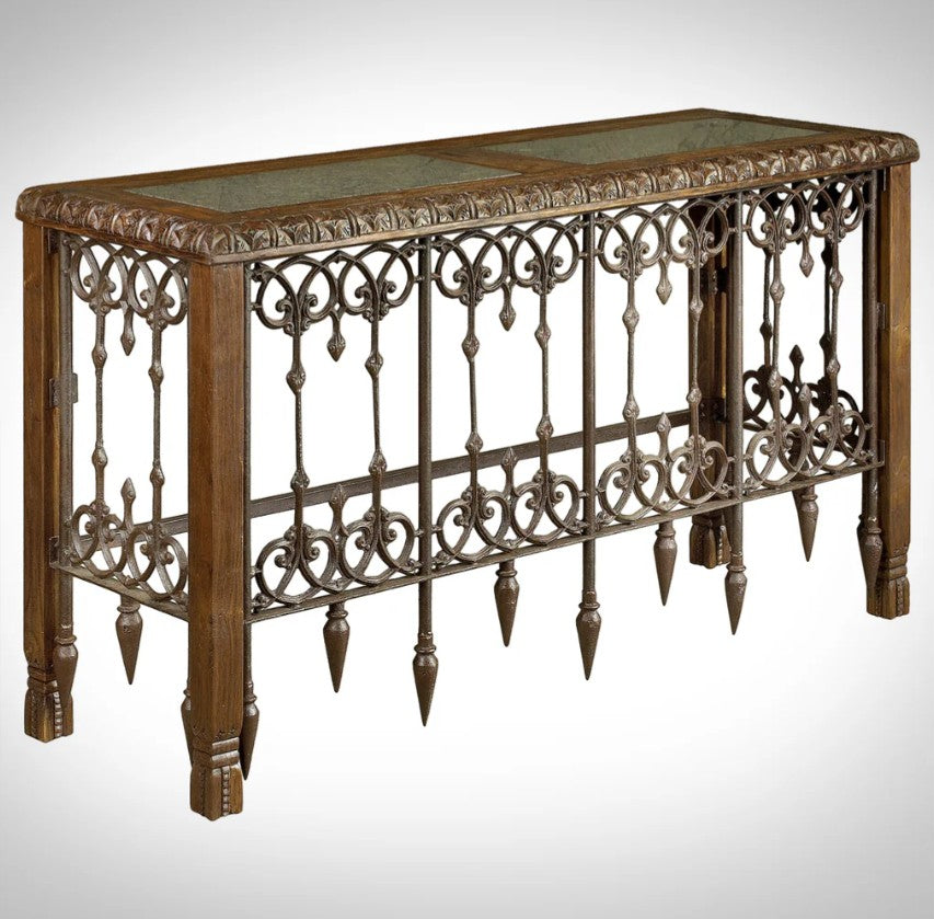 Iron Console Table with Wood Top