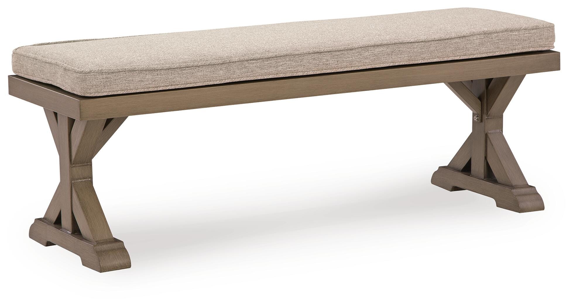 Wooden bench with a cushion on a white background