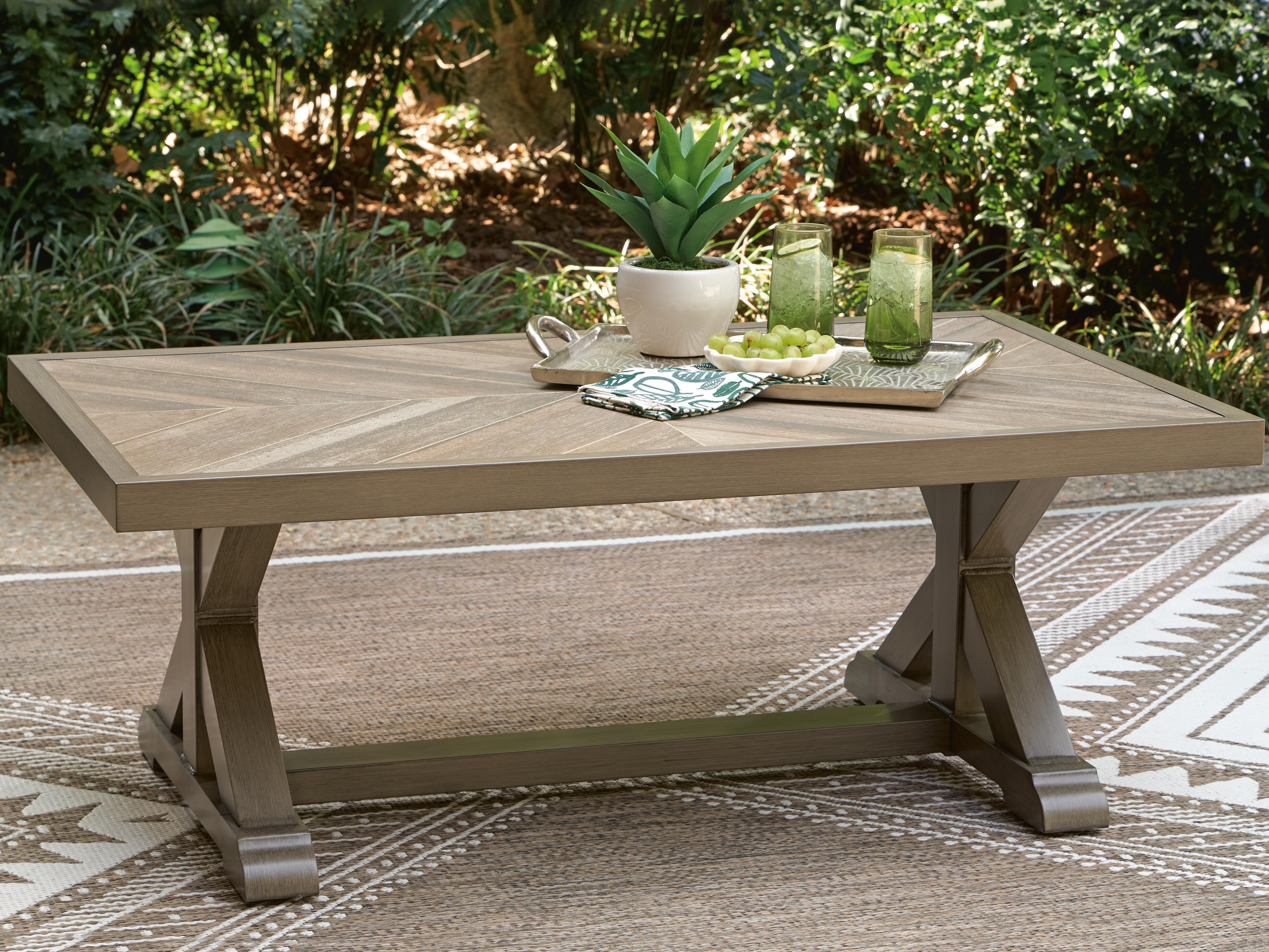 Outdoor table with decorative items on a patio