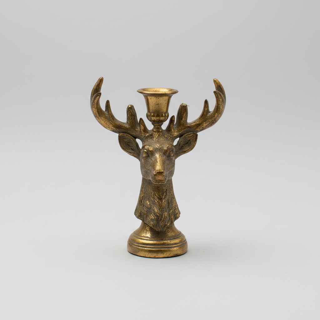 Bronze deer head candle holder on a white background
