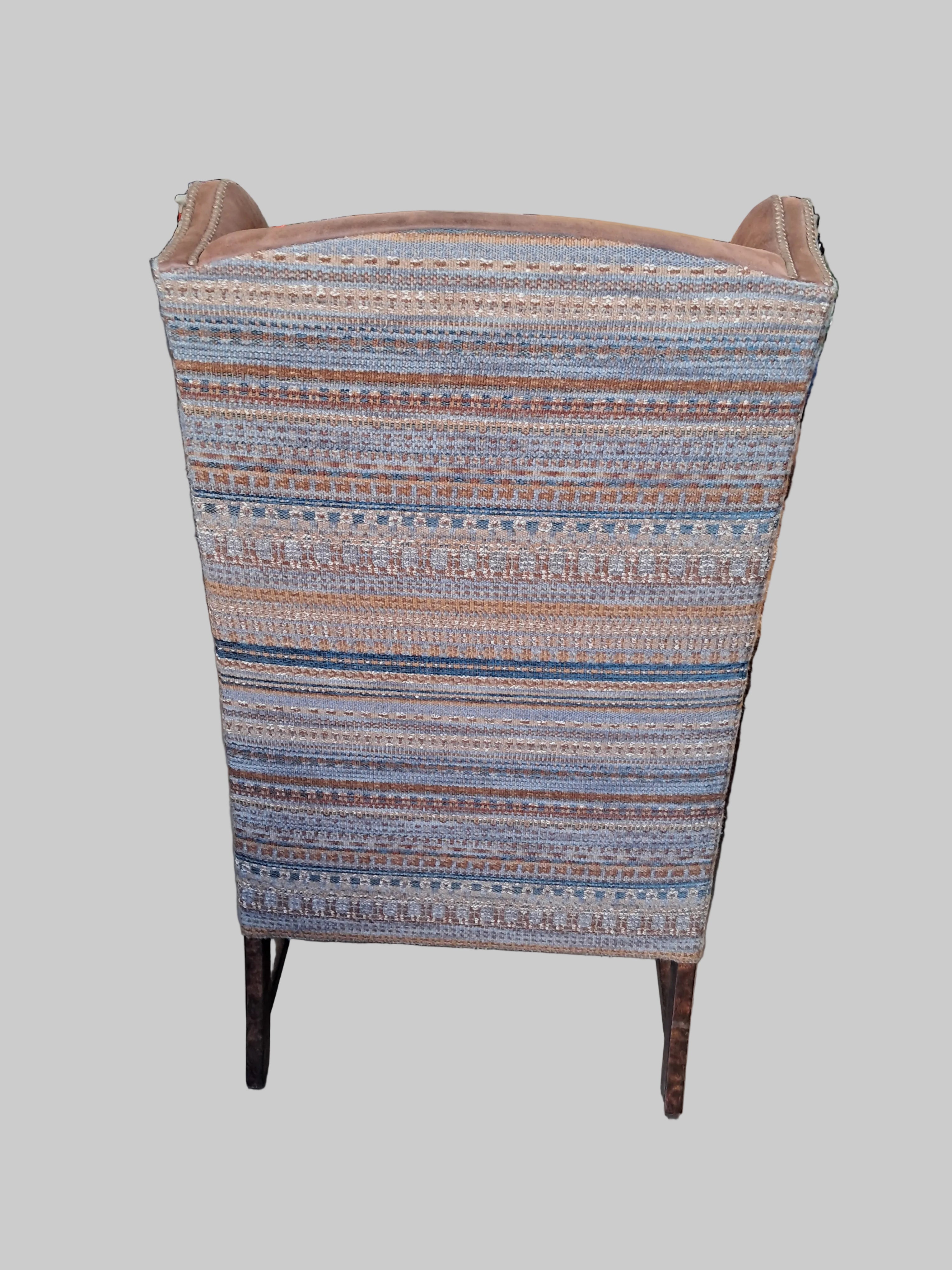 Striped fabric on a table with a cluttered background