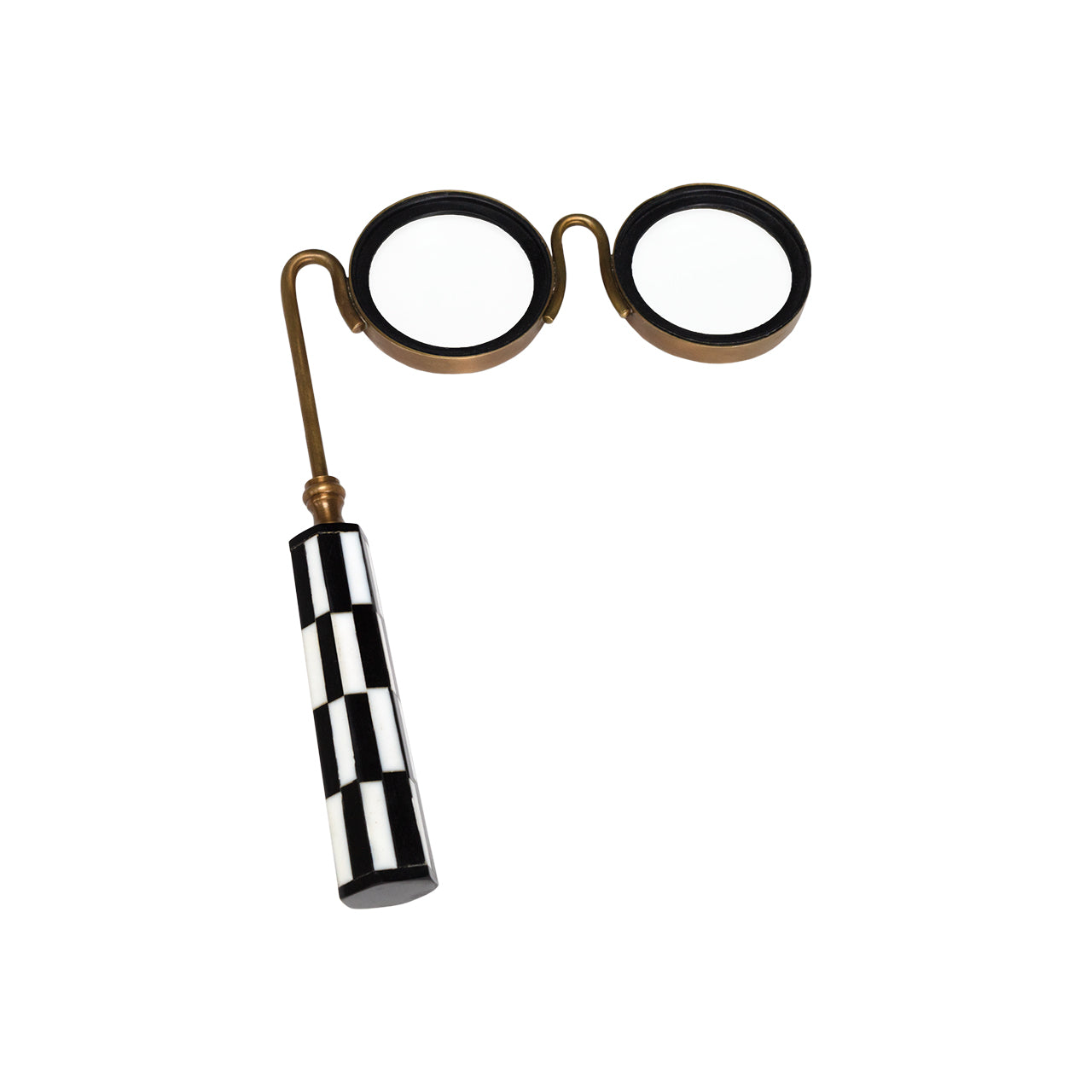 Vintage-style magnifying glass with a checkered handle on a white background