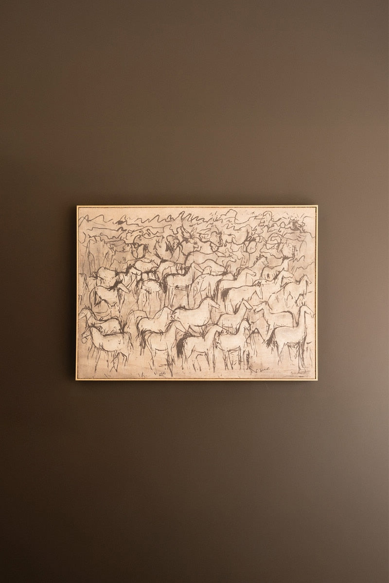 Framed Paint Over Print 1000 Horses