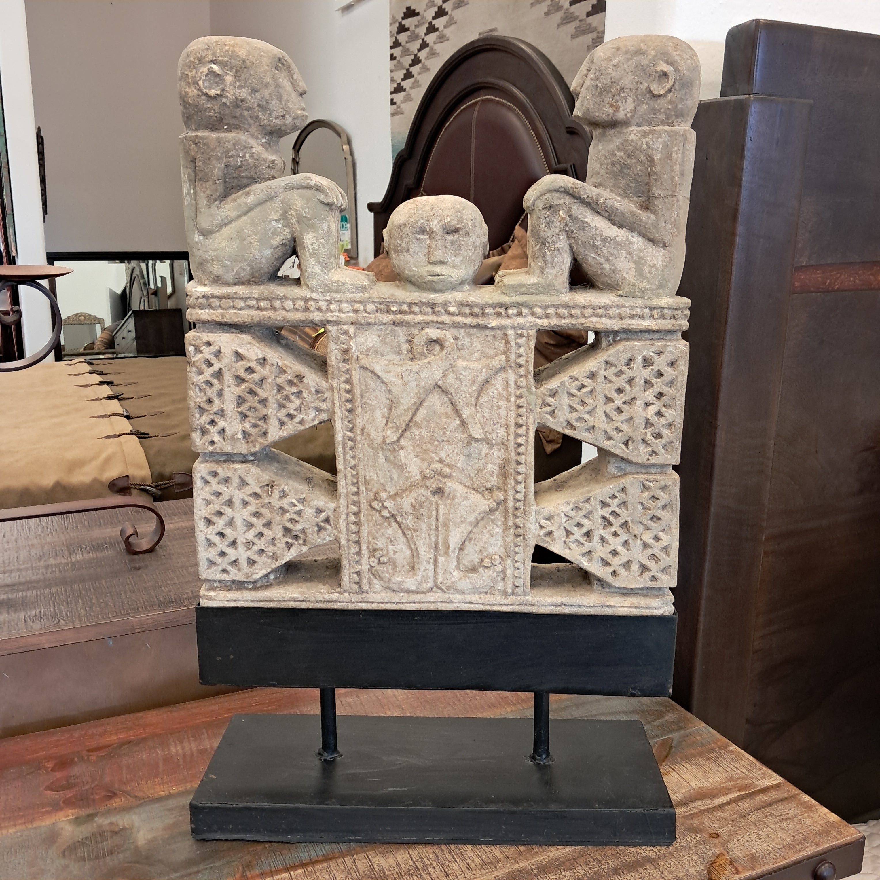 Carving Figure on Stand Limestone One of a Kind