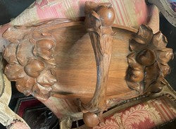 Art Nouveau carved oak tray with fruit and leaf relief around an integral looped handle