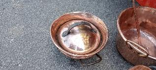 French copper pie pan with a domed fitted lid and a soft hand-hammered surface
