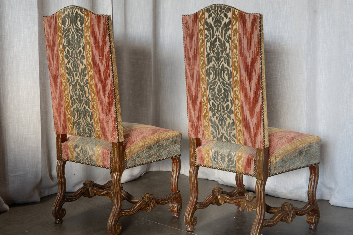 Circa 1880 Henri III Style Velvet Chairs with Carved Legs, Pair