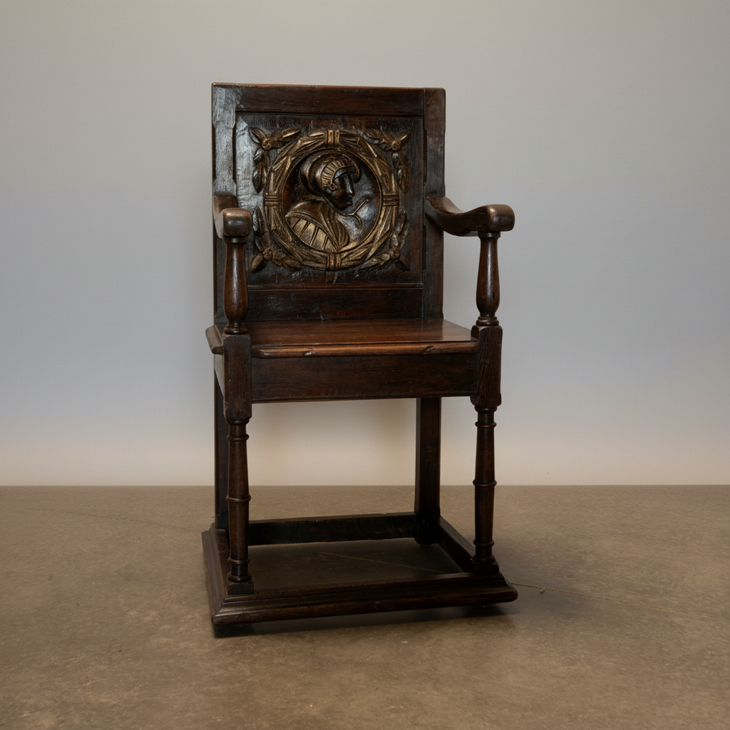 Circa 1850 Louis XIII Style Carved Throne Armchair