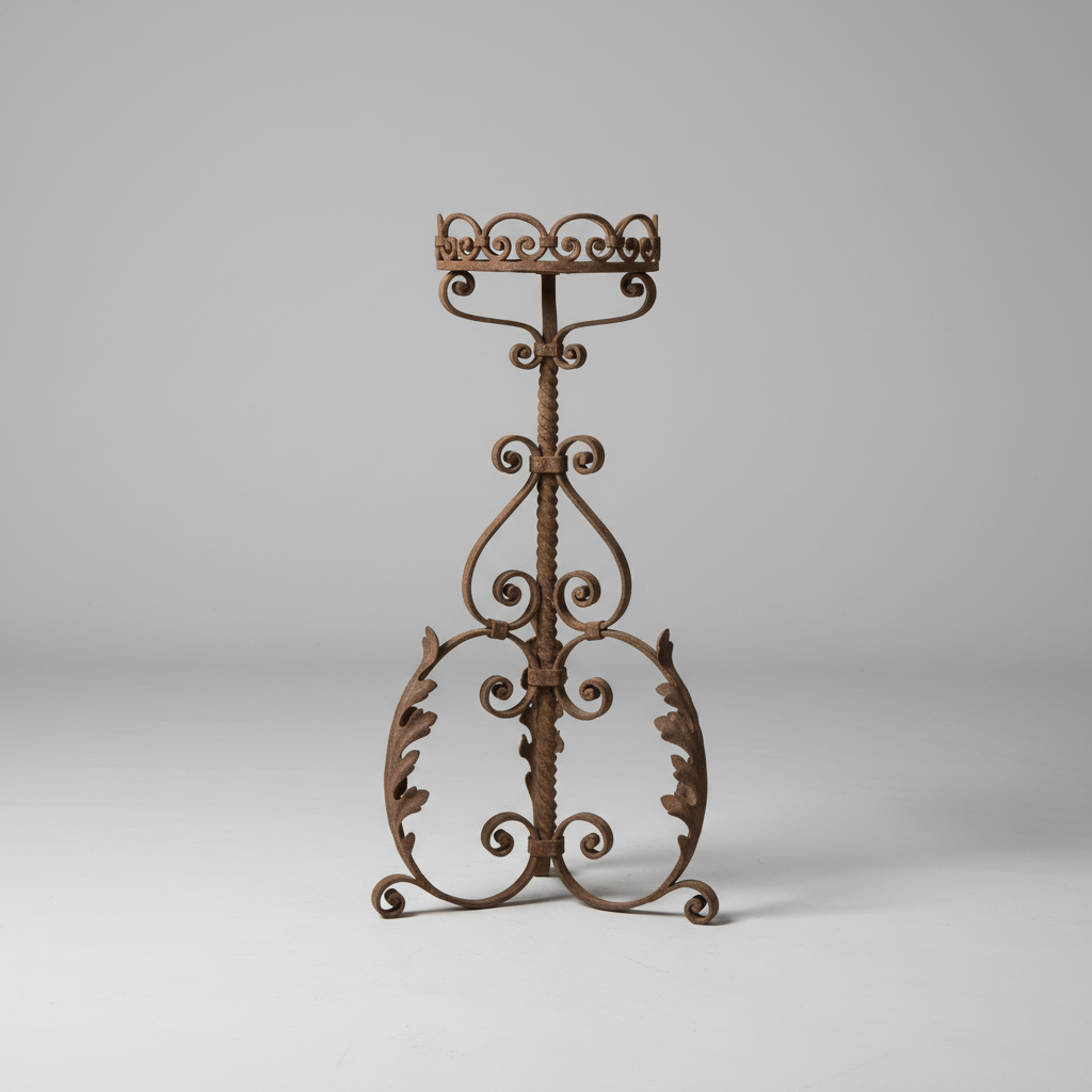 19th Century Vintage French Wrought Iron Pedestal Plant Stand