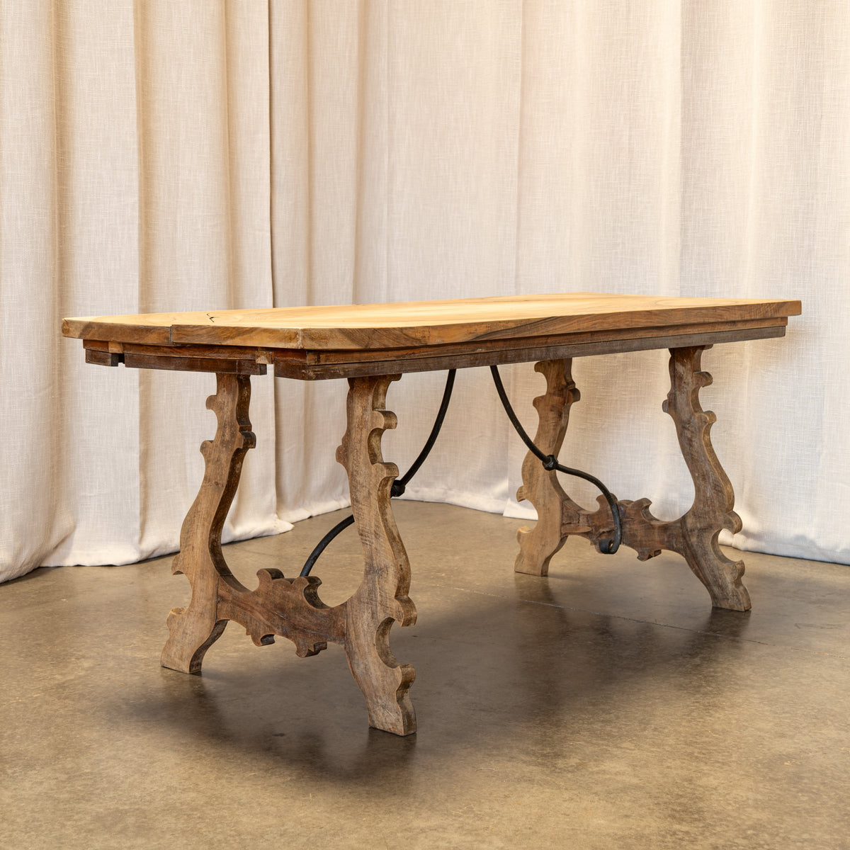 Circa 1900 Antique Spanish Pine Farmhouse Dining Table, Rustic Carved