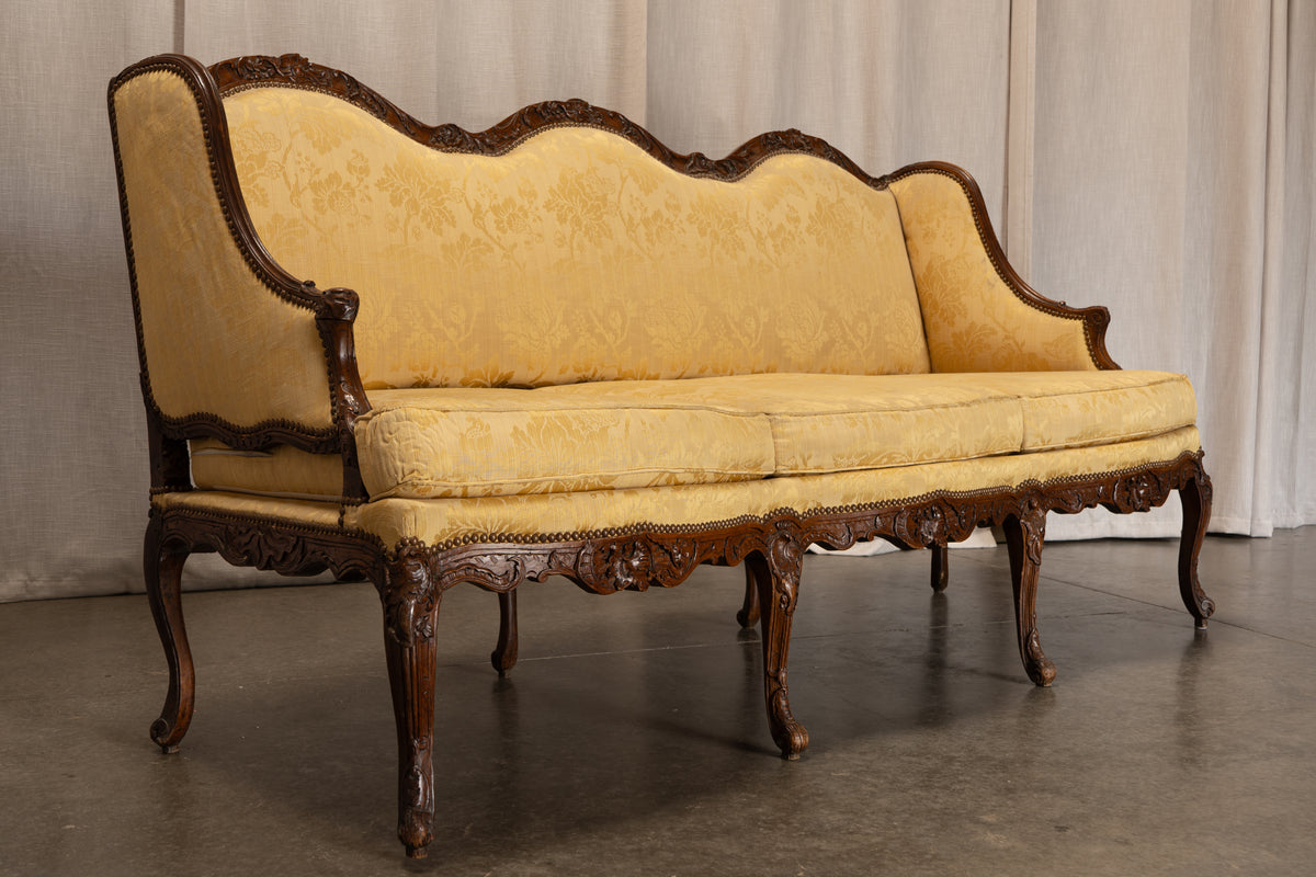 Circa 1800 Antique Regency Three-Seat Sofa in Silk Brocade