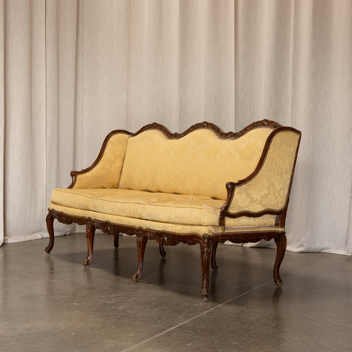 Circa 1800 Antique Regency Three-Seat Sofa in Silk Brocade