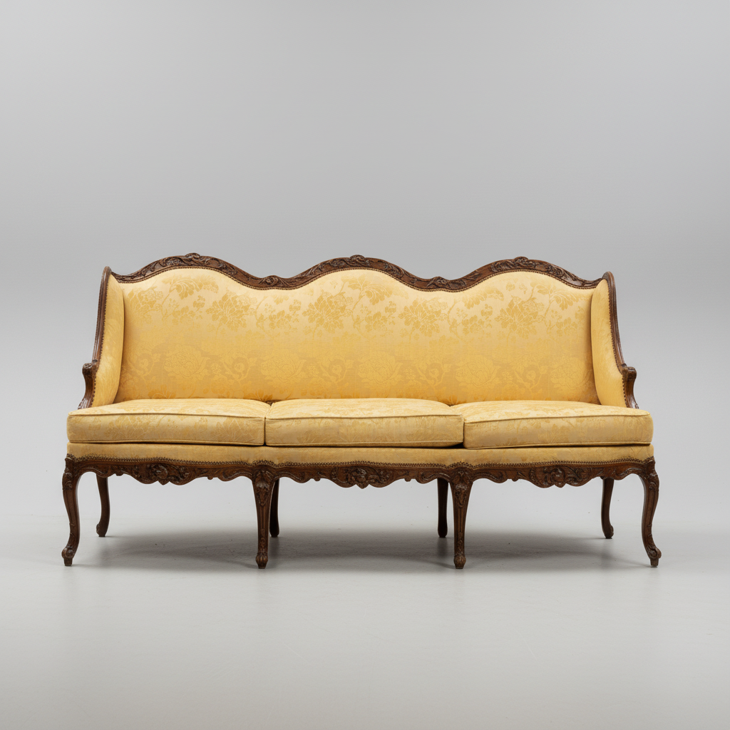 Circa 1800 Antique Regency Three-Seat Sofa in Silk Brocade