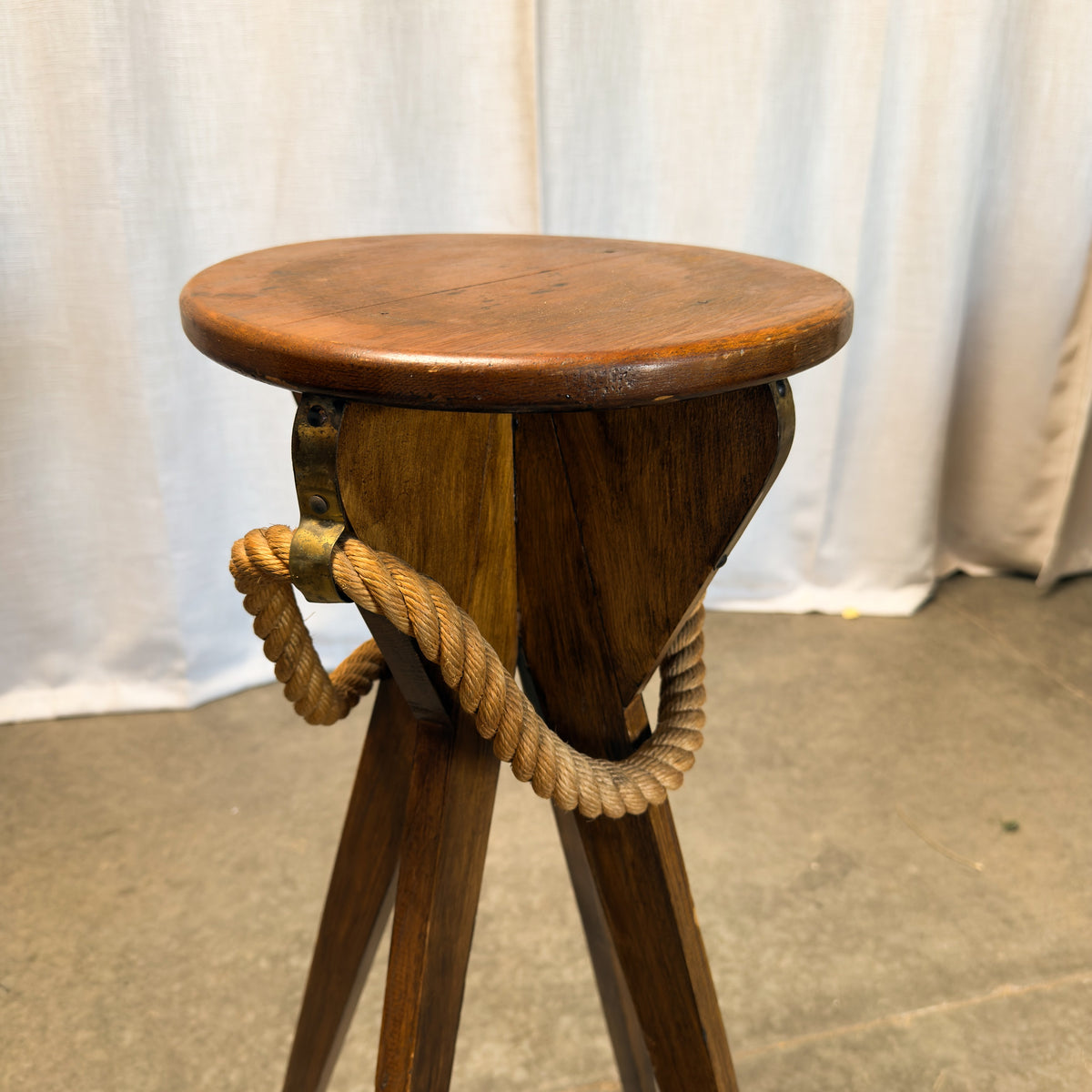 Vintage Audoux-Minet Style Oak Plant Stands, Pair